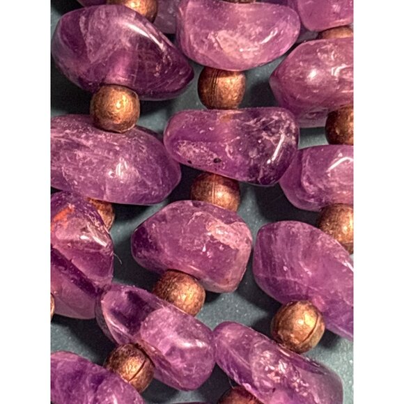 VTG Amethyst & Gold Beaded Necklace 16” Purple Gemstone 10k barrel gold clasp - Picture 4 of 5